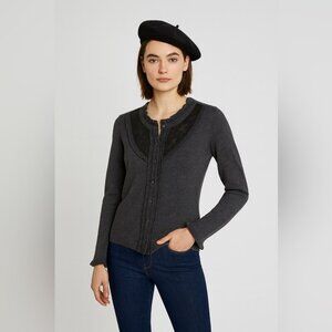 MarcCain Gray Women’s Virgin Wool Blend Lace Detail Cardigan Size 6